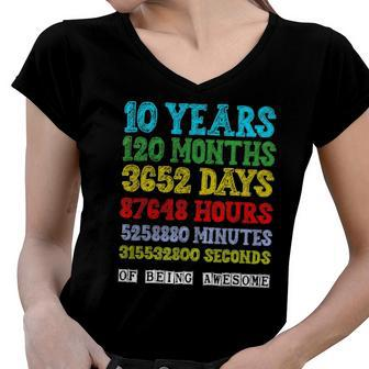 10 Years Of Being Awesome Happy 10Th Birthday Ten Countdown Women V-Neck T-Shirt | Mazezy