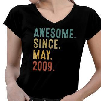 13 Years Old Gifts Awesome Since May 2009 Birthday Party Women V-Neck T-Shirt | Mazezy