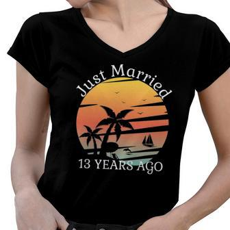 13Th Wedding Anniversary Cruise Just Married 13 Years Women V-Neck T-Shirt | Mazezy