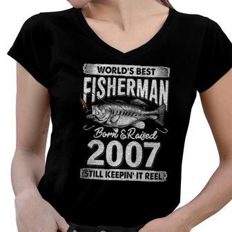 15 Years Old Fisherman Born In 2007 Fisherman 15Th Birthday Women V-Neck T-Shirt | Mazezy