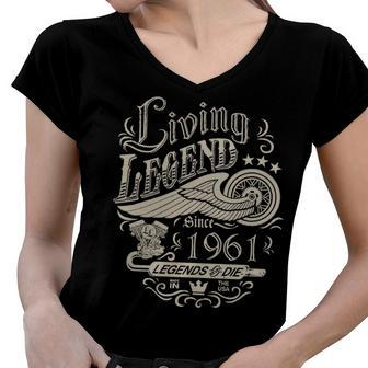 1961 Birthday Living Legend Since 1961 Women V-Neck T-Shirt - Seseable