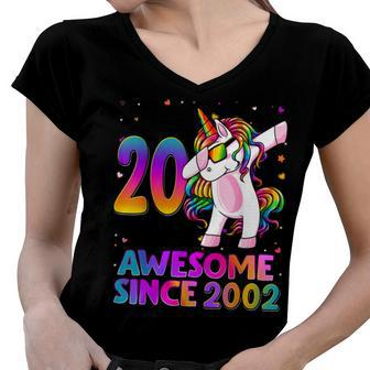 20 Year Old Unicorn Dabbing 20Th Birthday Girl Unicorn Party Women V-Neck T-Shirt - Seseable