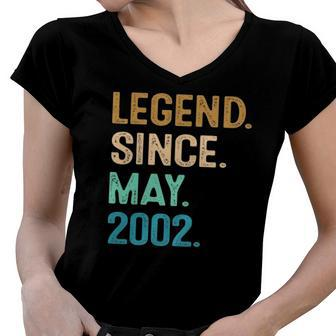 20 Years Old Gift Legend Since May 2002 20Th Birthday Vintage Women V-Neck T-Shirt | Mazezy