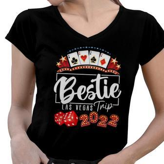 2022 Vegas Bestie Trip For Birthday Party Las Vegas Squad Women V-Neck T-Shirt | Mazezy