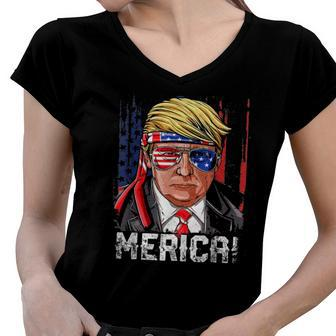 2024 Trump 4Th Of July S Merica Women V-Neck T-Shirt | Mazezy