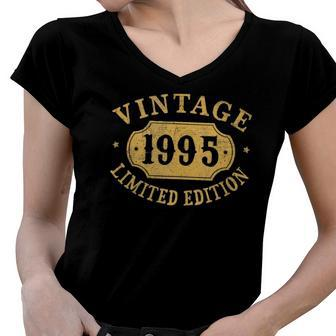 27 Years Old 27Th Birthday Anniversary Best Limited 1995 Bday Women V-Neck T-Shirt | Mazezy