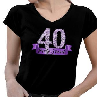 40Th Birthday Party Squad I Purple Group Photo Decor Outfit Women V-Neck T-Shirt | Mazezy