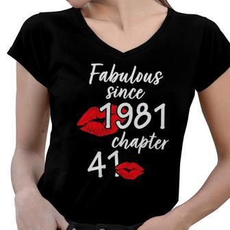 41 Years Old And Fabulous Since 1981 Chapter 41 Gift Women V-Neck T-Shirt | Mazezy