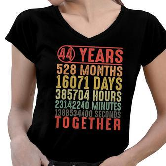 44 Years Marriage 44Th Wedding Anniversary Gifts For Parents Women V-Neck T-Shirt | Mazezy