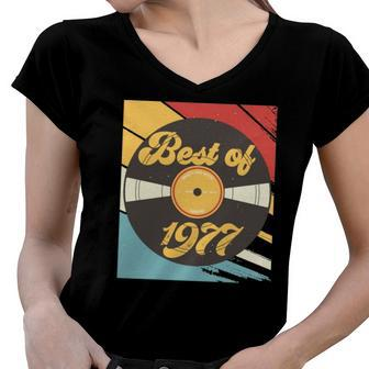 45Th Birthday Gift Vinyl Record Vintage 1977 Women V-Neck T-Shirt | Mazezy