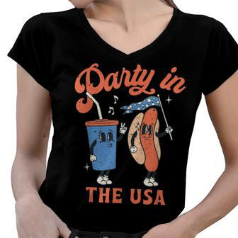 4Th Of July For Hotdog Lover Party In The Usa Women V-Neck T-Shirt | Mazezy