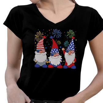 4Th Of July Funny Patriotic Gnomes Sunglasses American Usa Women V-Neck T-Shirt | Mazezy