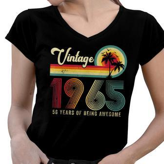 56 Year Old Funny Vintage 1965 56Th Birthday Present Women V-Neck T-Shirt - Seseable
