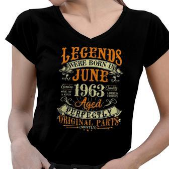 59Th Birthday Gift 59 Years Old Legends Born In June 1963 Birthday Party Women V-Neck T-Shirt | Mazezy