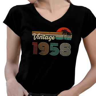 64 Years Old Vintage 1958 64Th Birthday Women V-Neck T-Shirt | Mazezy