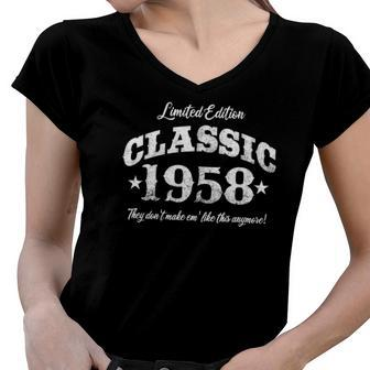 64 Years Old Vintage Classic Car 1958 64Th Birthday Women V-Neck T-Shirt | Mazezy