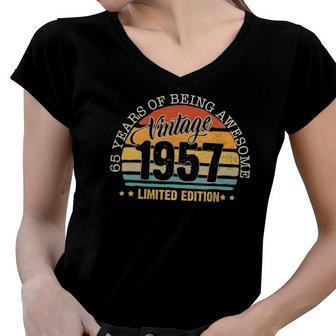 65 Years Old Gift Vintage 1957 Limited Edition 65Th Birthday Women V-Neck T-Shirt | Mazezy