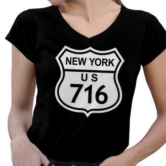 716 New York Area Code Ny Highway Home State Gift Women V-Neck T-Shirt | Mazezy