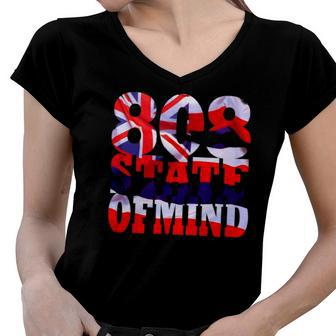808 State Of Mind Aloha Hawaii Women V-Neck T-Shirt | Mazezy