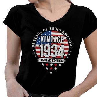 88 Years Old Gifts Vintage 1934 Limited Edition 88Th Birthday Women V-Neck T-Shirt | Mazezy