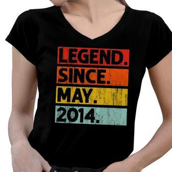 8Th Birthday Gifts Legend Since May 2014 8 Years Old Women V-Neck T-Shirt | Mazezy