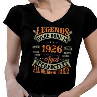 96Th Birthday Tee Vintage Legends Born In 1926 96 Years Old Women V-Neck T-Shirt | Mazezy