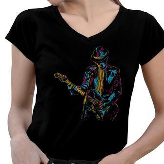 Abstract Art Musician Music Band Bass Player Women V-Neck T-Shirt | Mazezy