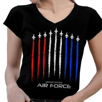 Air Force Us Veterans 4Th Of July T American Flag Women V-Neck T-Shirt - Seseable