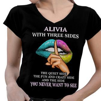 Alivia Name Gift Alivia With Three Sides Women V-Neck T-Shirt - Seseable