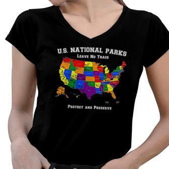 All 63 Us National Parks Design For Campers Hikers Walkers Women V-Neck T-Shirt | Mazezy