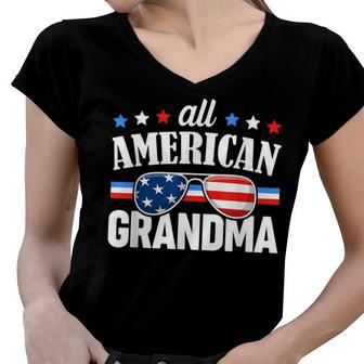 All American Grandma 4Th Of July Usa Family Matching Outfit Women V-Neck T-Shirt - Seseable