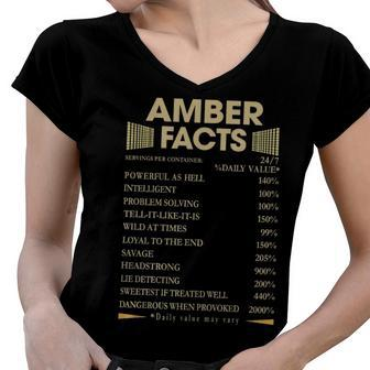 Amber Name Gift Amber Facts Women V-Neck T-Shirt - Seseable