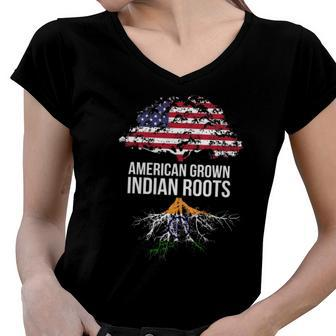 American Grown With Indian Roots - India Tee Women V-Neck T-Shirt | Mazezy