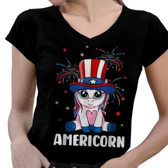 Americorn Unicorn 4Th Of July Girls Mericorn Merica Women V-Neck T-Shirt - Seseable