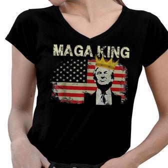 Anti Joe Biden Ultra Maga The Return Of The Great Maga King V2 Women V-Neck T-Shirt | Favorety CA