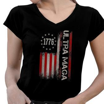 Anti Joe Biden Ultra Maga The Return Of The Great Maga King Women V-Neck T-Shirt | Mazezy