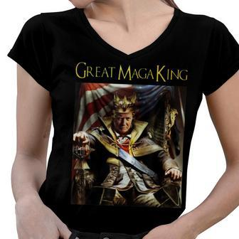Anti Joe Biden Ultra Maga The Return Of The Great Maga King Women V-Neck T-Shirt - Monsterry