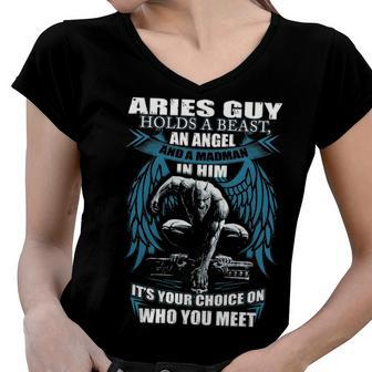 Aries Guy Birthday Aries Guy Madman Women V-Neck T-Shirt - Seseable