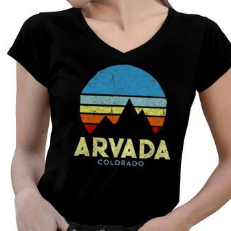 Arvada Colorado Mountains Vintage Retro Women V-Neck T-Shirt | Mazezy