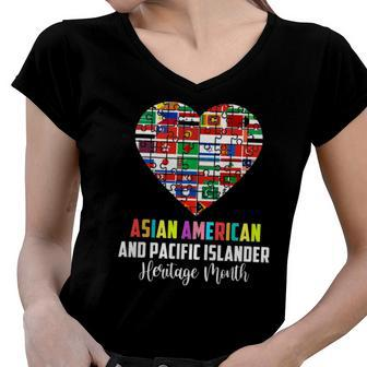 Asian American And Pacific Islander Heritage Month Heart Women V-Neck T-Shirt | Mazezy CA