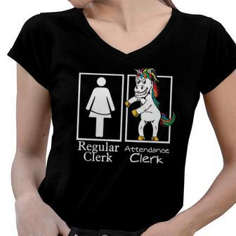 Attendance Clerk Regular Unicorn Office Team Gifts Women V-Neck T-Shirt | Mazezy