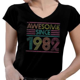 Awesome Since 1982 40Th Birthday Gifts 40 Years Old Women V-Neck T-Shirt | Mazezy