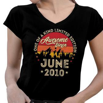 Awesome Since June 2010 Vintage 12Th Birthday Women V-Neck T-Shirt | Mazezy