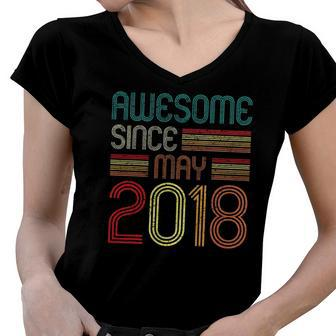 Awesome Since May 2018 4Th Birthday 4 Years Old Vintage Women V-Neck T-Shirt | Mazezy