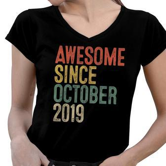 Awesome Since October 2019 3Rd Birthday Gift 3 Years Old Women V-Neck T-Shirt | Mazezy