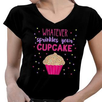 Baking Cute Cupcake Cook Cake Decorator Sprinkles Baker Art Women V-Neck T-Shirt | Mazezy