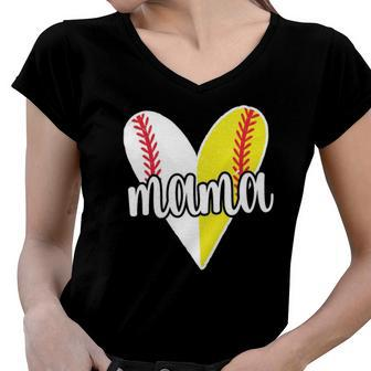 Baller Mama Proud Softball Baseball Player Ball Mom Women V-Neck T-Shirt | Mazezy
