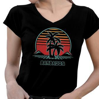 Barbados Retro Vintage 80S Style Women V-Neck T-Shirt | Mazezy