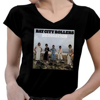 Bay City Rollers Dedication Music Band Women V-Neck T-Shirt | Mazezy