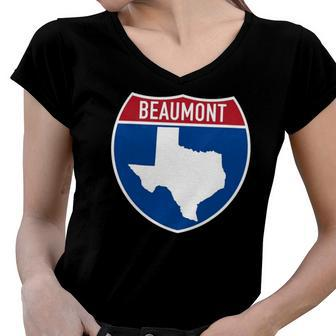 Beaumont Texas Tx Interstate Highway Vacation Souvenir Women V-Neck T-Shirt | Mazezy
